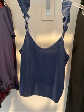 Women’s Navy Satin Ruffle Strap Tank Top